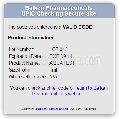 Оригинальный Акватест 100 (Балкан Фарма) Проверка Aquatest 100 (Balkan Pharmaceuticals) с помощью кода